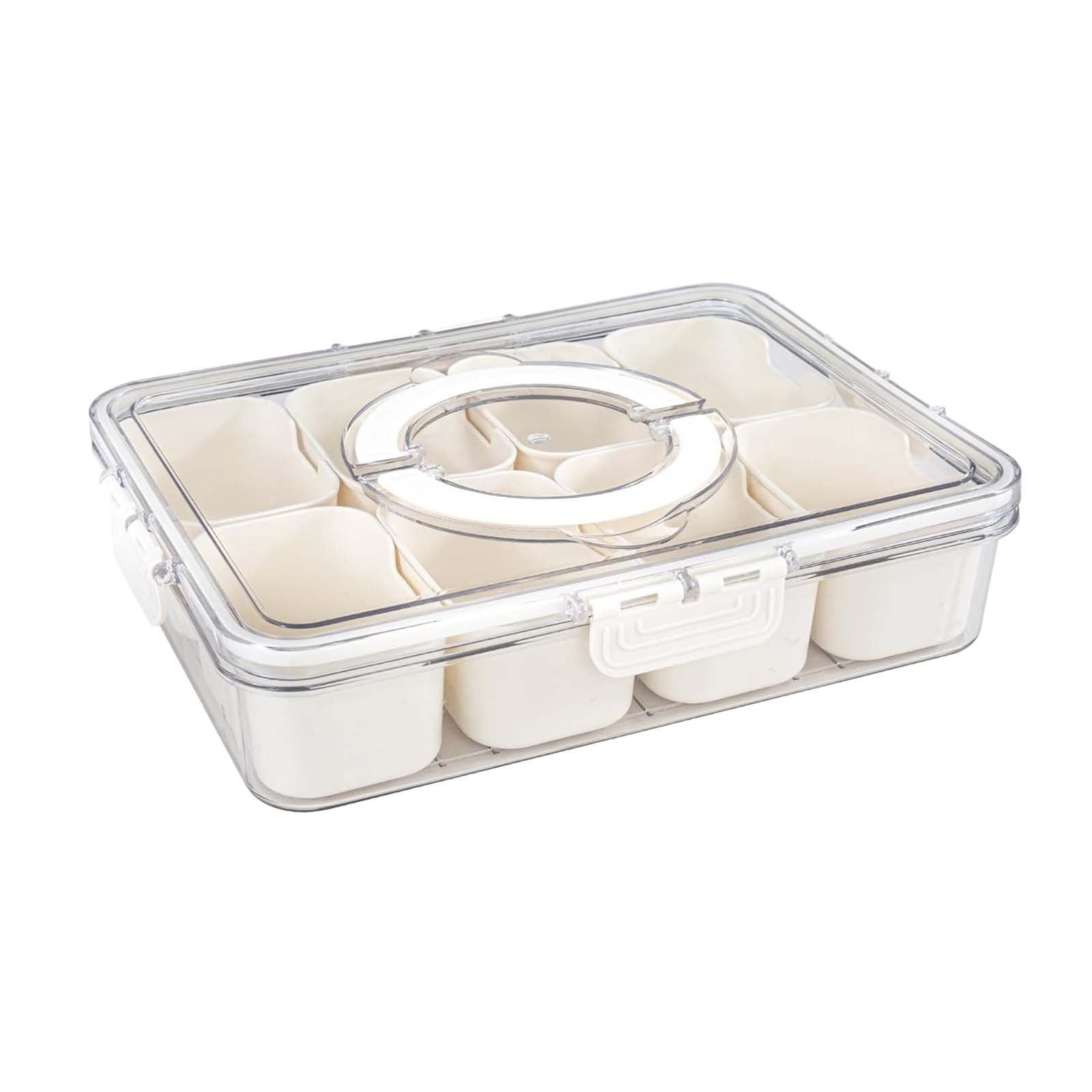 LYUCRAZ Acrylic Food Storage Containers Divided Serving Tray with Lid And Handle Snackle Box Charcuterie Container for Portable Snack Platters Clear Organizer for Candy Snacks Perfect for Party White