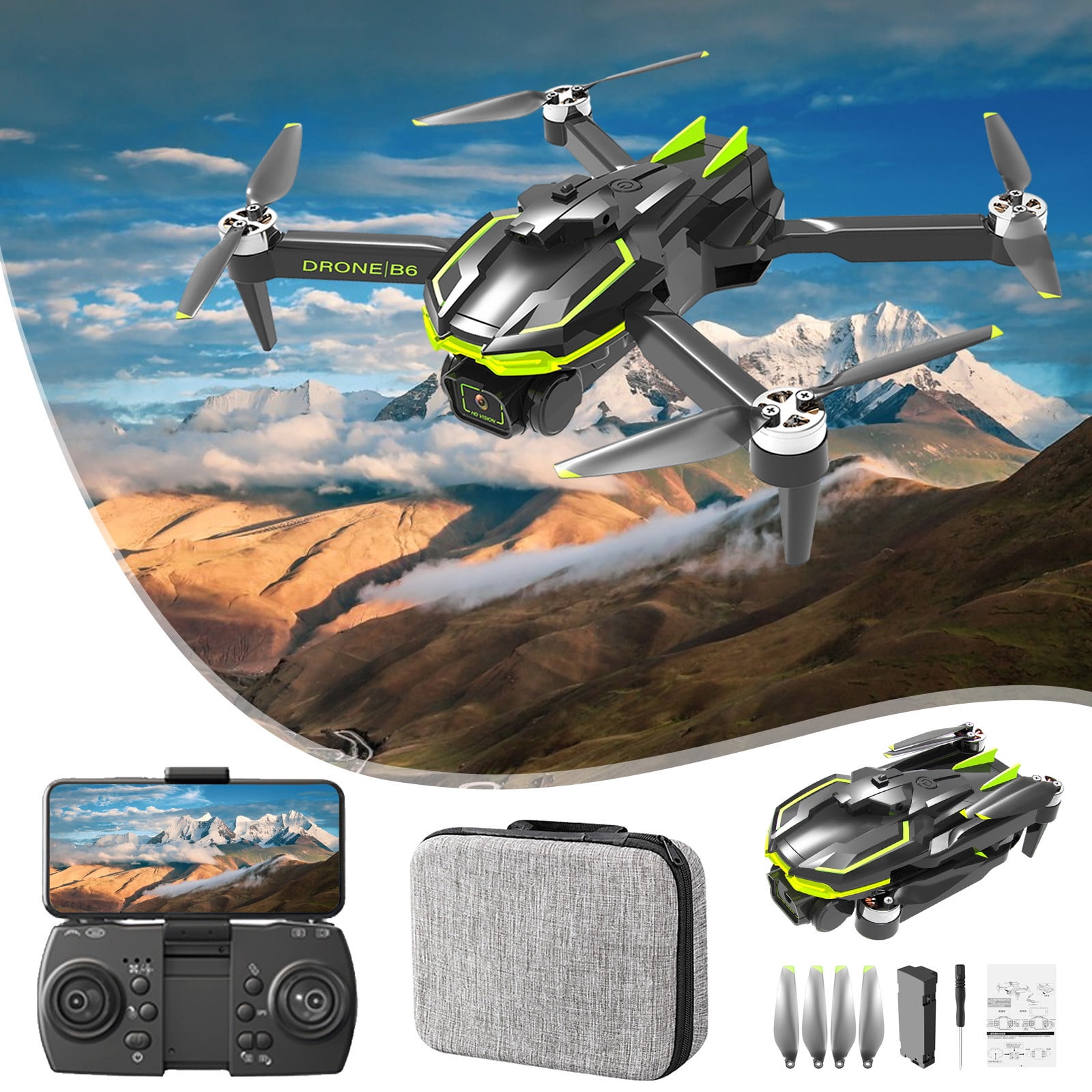 LYUCRAZ Drone with Vr Headset Brushless Motor Drones with 2 Cameras Wind Resistance Headless