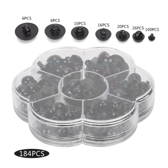 LYUMO 184pcs Safety Eyes and Nose Plastic Stuffed Crochet Eyes Doll Eyes Black Domed Sewing Buttons for Craft Toys Accessories