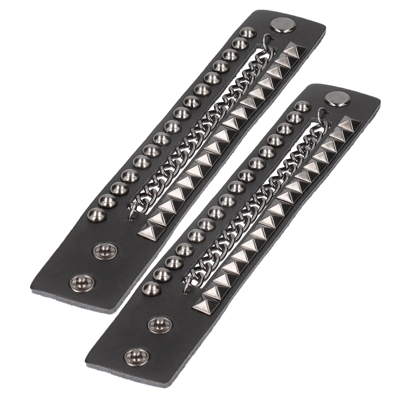 2Pcs Punk Rock Leather Spike Wristband Studded Rivets Strap Wrap Wristband Biker Leather Cuff Bracelet Bangle Wristband For Wrist Decoration