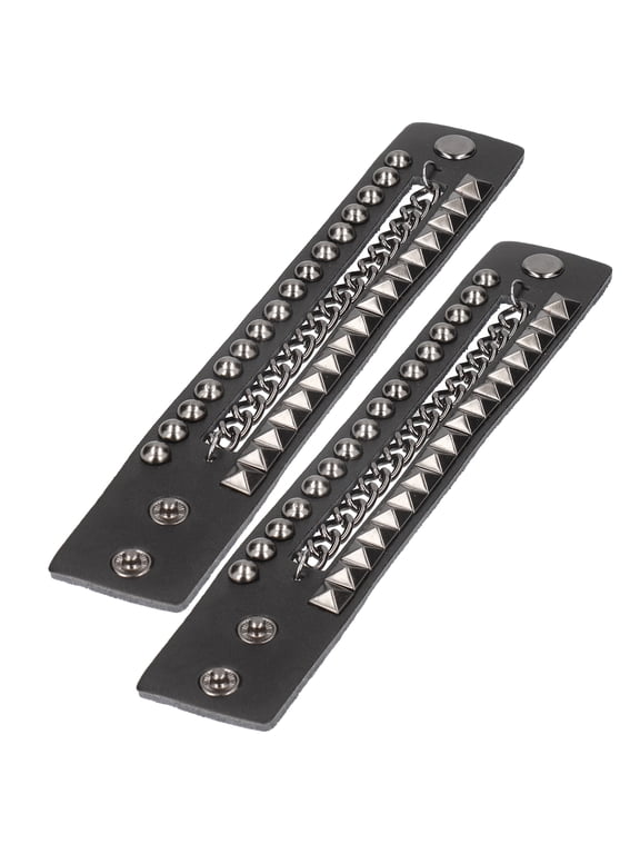 2Pcs Punk Rock Leather Spike Wristband Studded Rivets Strap Wrap Wristband Biker Leather Cuff Bracelet Bangle Wristband For Wrist Decoration