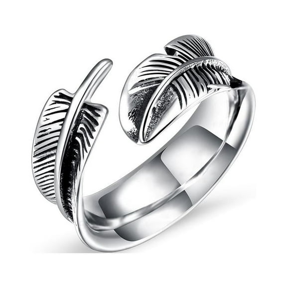 LYUMO 3Sizes Feather-Shaped Titanium Steel Opening Ring Men’s Fashion Finger Jewelry, Jewelry Ring, Men Fashion Ring