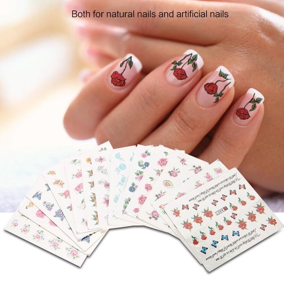 LYUMO 50 Sheets Mixed Flower Butterfly Cartoon Nail Art Water Transfer Sticker Nail DIY Decals , Nail Art Design Decoration, Petal Pattern Sticker