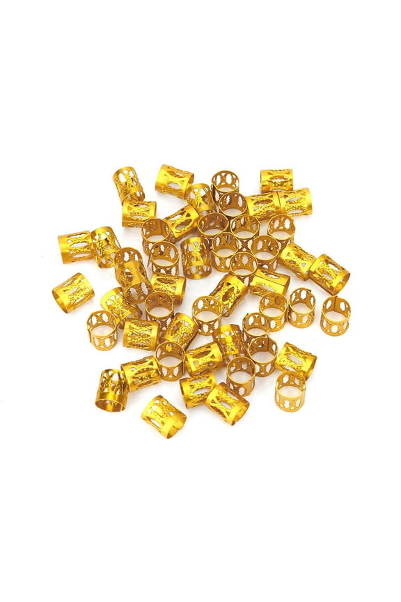50pcs Metal Hair Braid Beads Rings Cuff Hair Beauty Decoration Tools Accessories Hair Braid Cuff, Gold