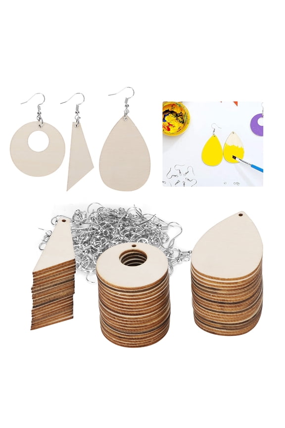 60pcs Wooden Earrings 3 Style Unfinished Earring Blanks Kit Teardrop DIY Earring Pendants Stylish DIY Craft Jewelry Hand Made Supplies