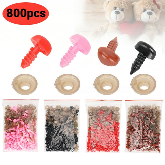 LYUMO 800pcs 7-10mm Plastic Safety Eyes with Washer for Stuffed Animal Eyes Doll Making Supplies Plush Animals Crochet Puppet Eyes