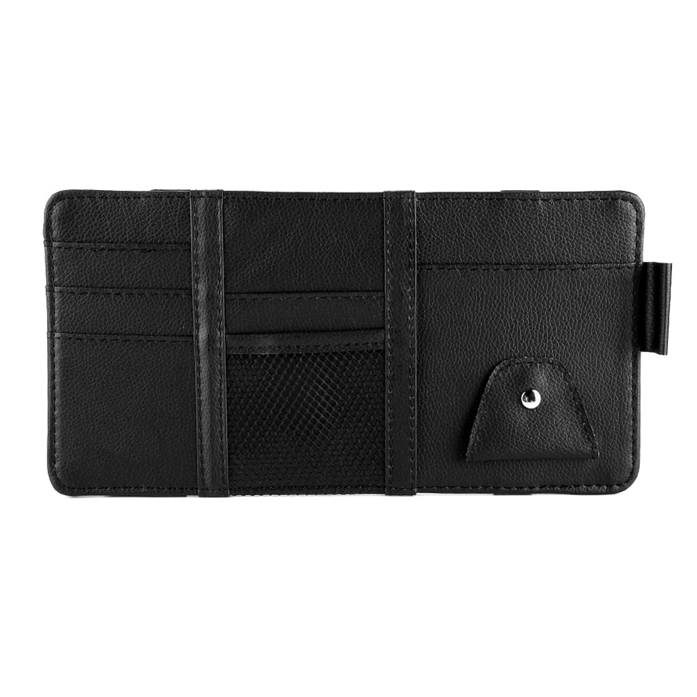 LYUMO Car Leather Organizer Universal Car Sun Visor Leather CD Sunglass Card Organizer Holder, Black