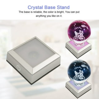 YLSHRF Rotating Display Stand Led Display Holder LED Colorful Light Rotating  Crystal Display Base Stand Holder with AC US Adapter Silver 