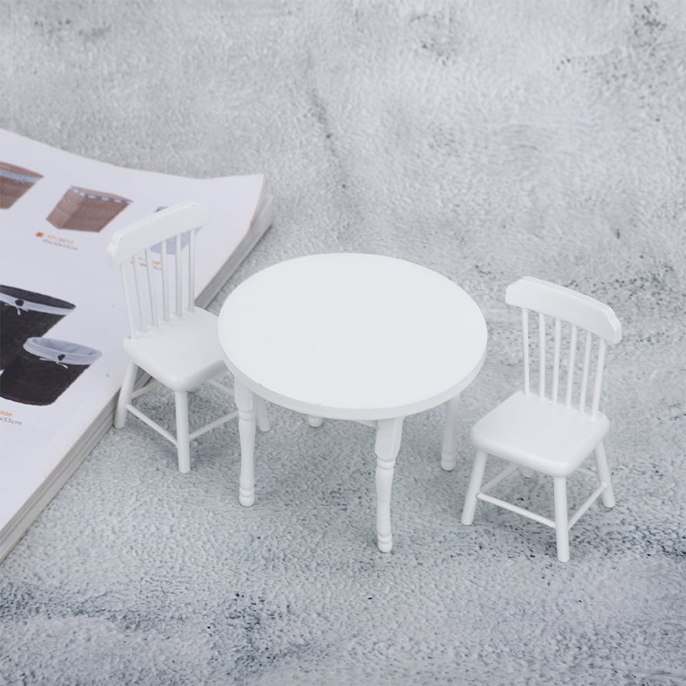 LYUMO Miniature Chair, Wooden Dollhouse Model Chairs Kitchen Furniture Set Dollhouse Accessory, White Dining Table For Home Bedroom Gift Friends