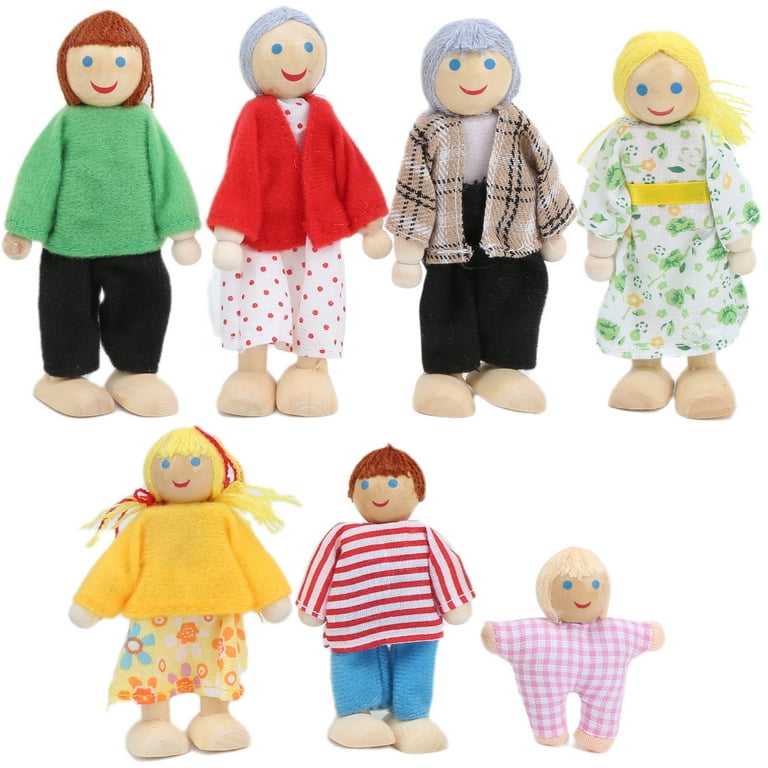 LYUMO Miniature People Toy, Soft Durable Doll Toys, Flexible High‑Quality  Wood Family Dolls, For Family Home Children