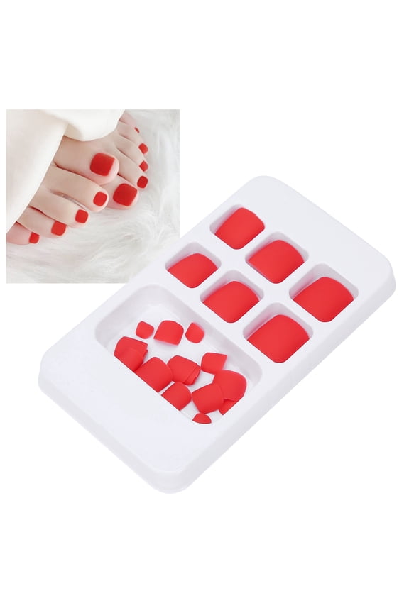 Plain False Toe Nails 24Pcs Short Solid Color Fake Toenails for Women Girls, Artificial Nail Tips, Red