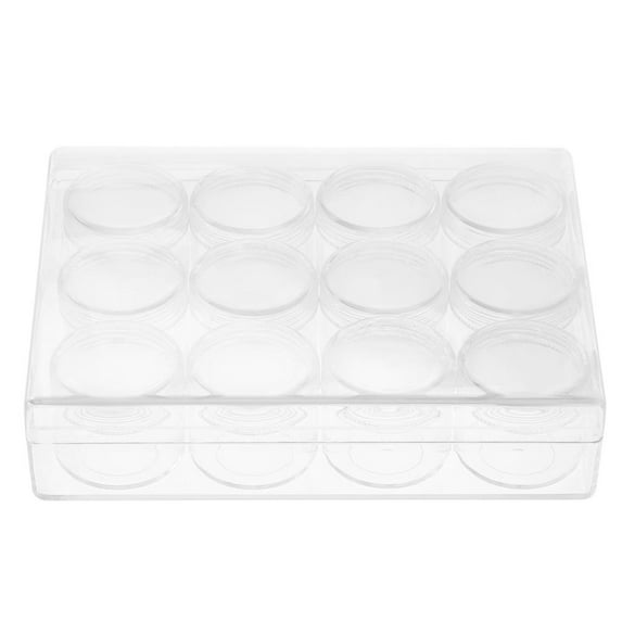 LYUMO Rectangle Clear Plastic Jewelry Beads Storage Box W/12 Round Bottle Container Tiny Jars (15g)