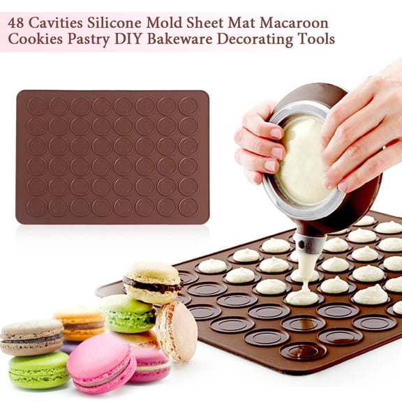 LYUMO Silicone Baking Mold, Macaroon Mold,48 Cavities Silicone Mold Sheet Mat Macaroon Cookies Pastry DIY Bakeware Decorating Tools