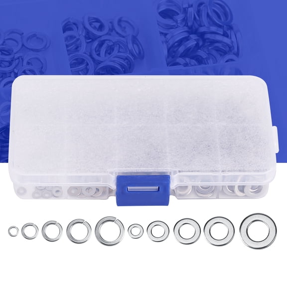 LYUMO Spring Washers Flat Washers, 300pcs M2~M6 Stainless Steel Flat & Spring Washers Assortment Set Plastic Case