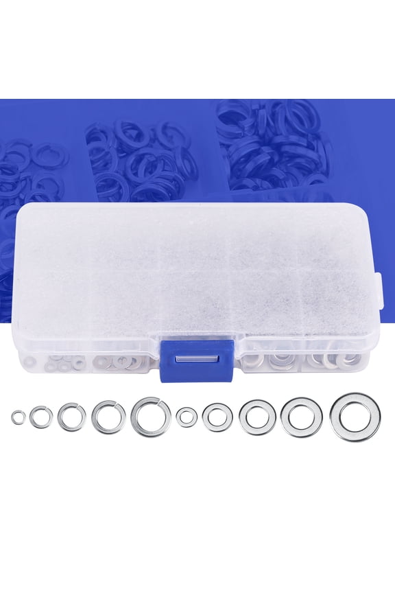 Spring Washers Flat Washers, 300pcs M2~M6 Stainless Steel Flat & Spring Washers Assortment Set Plastic Case