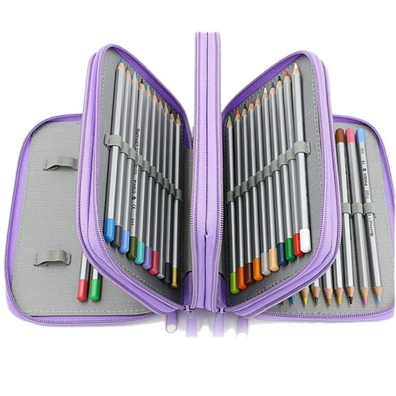 LYUMO Square Four-layer 72 Holes Sketch Art Drawing Pencil Case Organizer Pure Color Pen Bag
