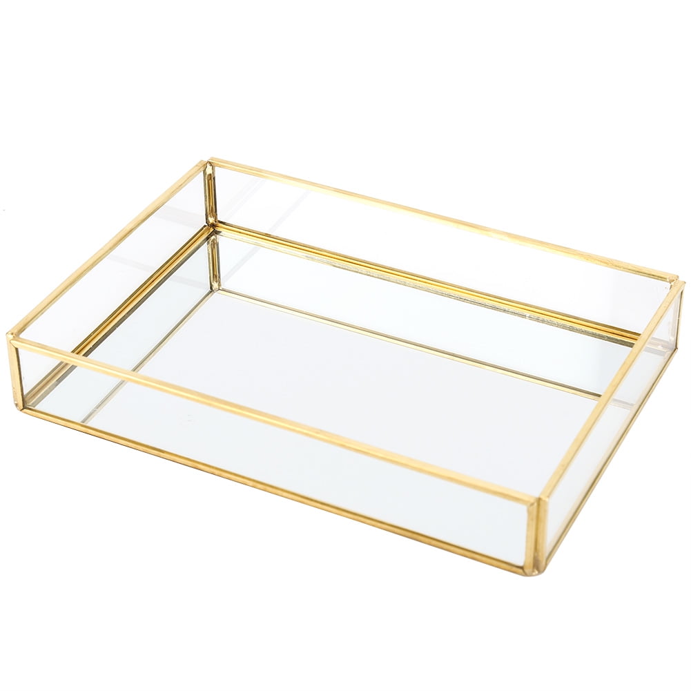 LYUMO Vintage Glass Clear Jewelry Box Rectangle Small Jewelry Display Organizer Box for Trinket Rings Necklace Bracelet