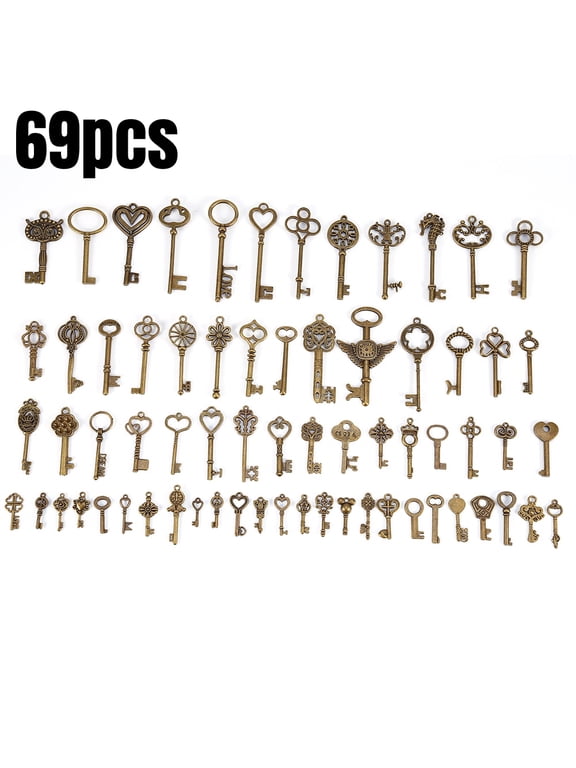 Vintage Keys,69pcs Assorted Antique Vintage Bronze Skeleton Keys Fancy Heart Bow Jewelry, Keys Set