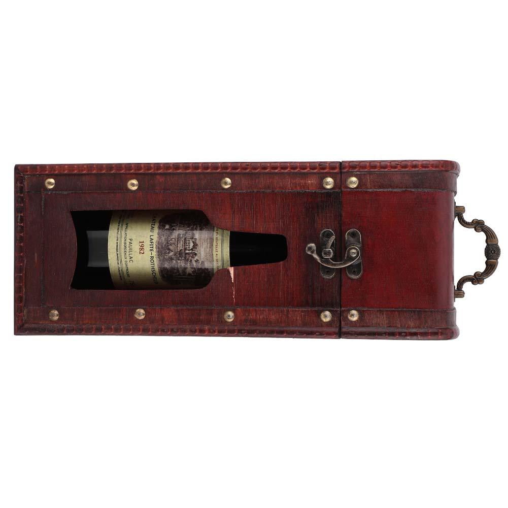 LYUMO Vintage Single Red Wine Storage Box Portable Wooden Wine Package Gift Box W/ Handle