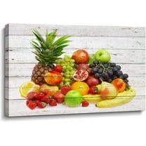LYUNSHUO Kitchen Canvas Wall Art Colorful Fresh Fruits Painting White Wooden Table Poster Modern Artwork for Home Decor Framed Ready to Hang (12.00" x 18.00")