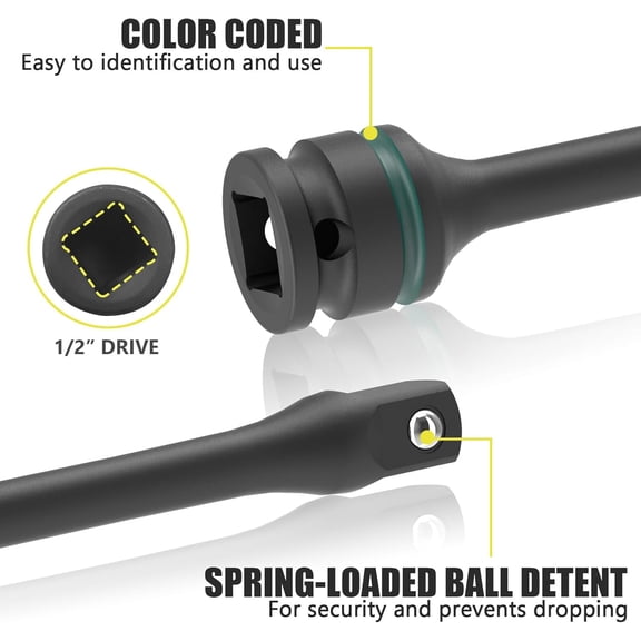 LYUSCI-1/2" Drive 65 Ft-Lbs Torque Limiting Extension Bar, 8 Inch Color-Coded Lug Nut Torque Sticks