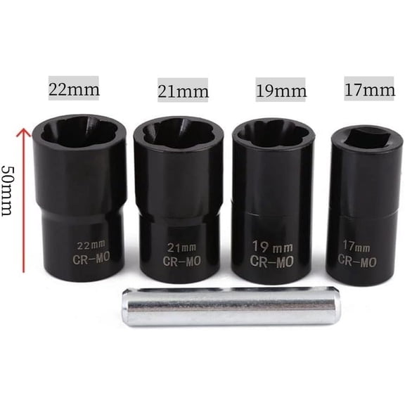 LYUSCI-1/2 Drive Impact Bolt Nut Extractor Set, 5pcs Locking Wheel Lug Nut Remover Kit 17mm 19mm 21mm 22mm Twist Socket Tool Set Including a Punch Rod