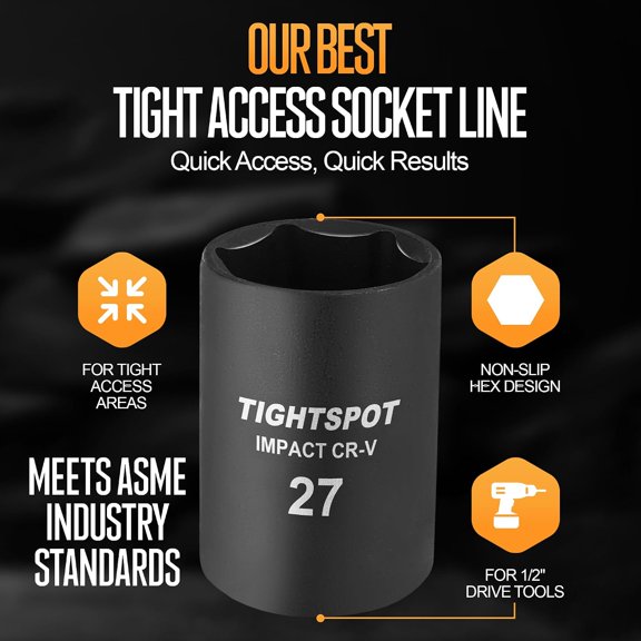 LYUSCI-1/2 Inch Drive 27mm Shallow Impact Socket with Anti-Rounding 6 Point Design, Heat-Treated CRV Steel