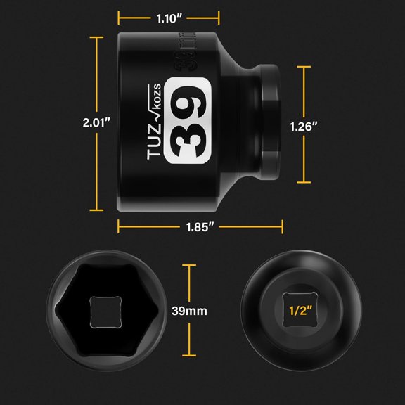 LYUSCI-1/2 Inch Drive 39mm Shallow Metric Impact Socket,CR-MO,6 Point Radius Corner Design,Square Chamfered Opening,Axle Nut Impact Grade Socket for Easy Removal
