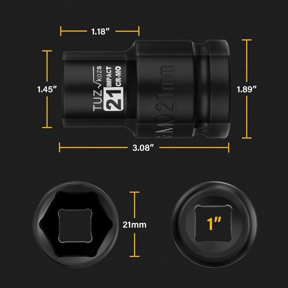 LYUSCI-1 Inch Drive 21mm Deep Metric Impact Socket,CR-MO,6 Point Radius Corner Design,Square Chamfered Opening,Axle Nut Impact Grade Socket for Easy Removal