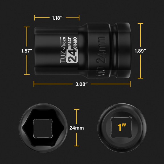 LYUSCI-1 Inch Drive 24mm Deep Metric Impact Socket,CR-MO,6 Point Radius Corner Design,Square Chamfered Opening,Axle Nut Impact Grade Socket for Easy Removal