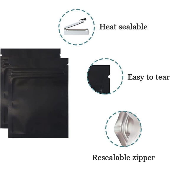 LYUSCI-100 Pack 4x5 inch(Inside Size 3.5x3.9 inch) Glossy Black Front Window Resealable Foil Zipper Lock Pouch for Zip Reclosable Lock Food Storage Bags Heat Seal Pouch Airtight Edible Grocery Pack