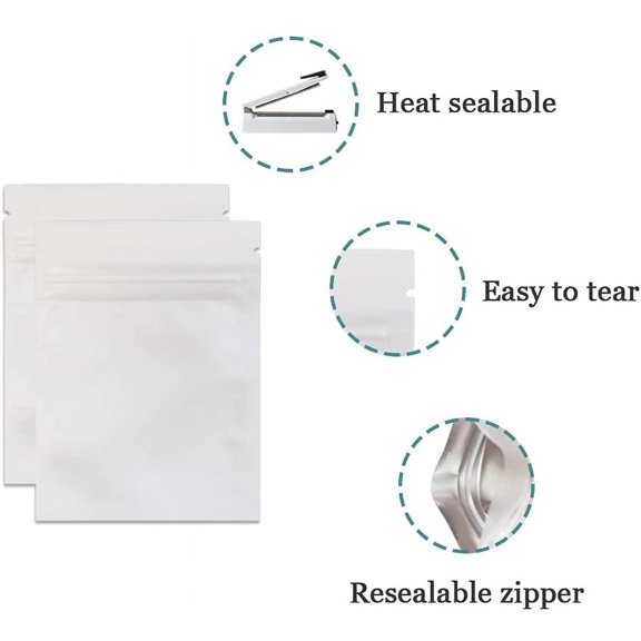 LYUSCI-100 Pcs 3.3x5.1 inch (Inside Size 2.9x3.9 inch) Matte White Front Window Resealable Foil Zipper Lock Pouch for Zip Reclosable Lock Food Storage Bags Heat Seal Pouch Airtight Edible Grocery Pac