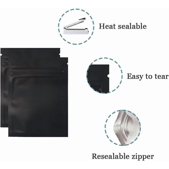 LYUSCI-100 Pcs Matte Black 3.9x5.9 inch(Inside Size 3.34x4.53 inch) Front Window Resealable Foil Zipper Lock Pouch for Zip Reclosable Lock Food Storage Bags Heat Seal Pouch Airtight Edible Grocery Pa