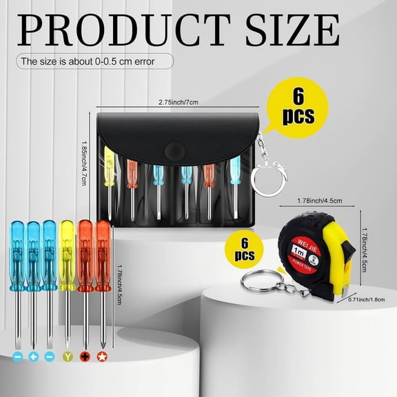 LYUSCI-12 Pcs Mini Screwdriver Tape Measure Keychains Set Mini Tool Set Father's Men Gifts Bulk for Adult Tool Party Favors