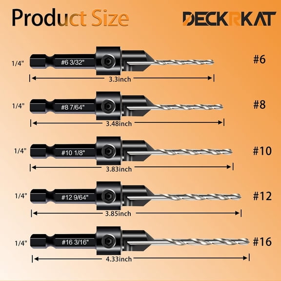LYUSCI-12-Piece Countersink Drill Bit Set - 3-in-1 Wood Counterbore Kit for #6#8#10#12#16 Screws | 82 Chamfer, Depth Adjustable | 5 Spare Bits,2 Limit Rings,Hex Key,Case.