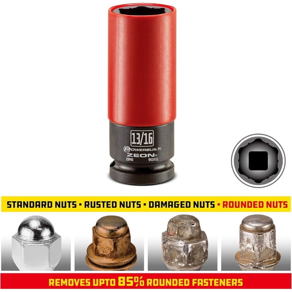 LYUSCI-13/16 in. Zeon Lug Nut Socket  SAE, 1/2" Drive, Impact-Rated Chromoly Steel with Protective Wheel Saver Sleeve for Damaged or Rounded Lug Nuts - 941431M