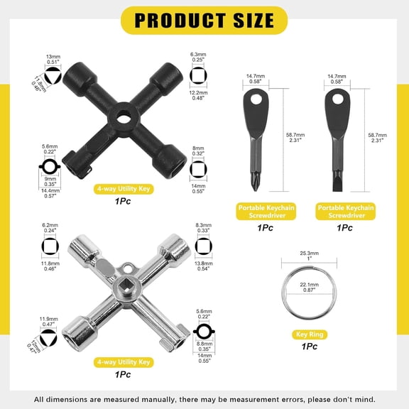 LYUSCI-13 Pcs Utility Keys Kit Plumbers Key Tool Set 4 Way Service Cross Key, Triangle Cabinet Spanner Key, Water Tap Faucet Keys, Socket Keys for for Radiators Gas Electric Meter Boxes