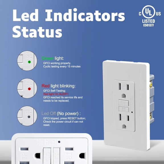 LYUSCI-15 Amp GFCI Outlet, TR Tamper-Resisitant GFI Electrical Outlet with Thinner Design, Self-Test Ground Fault Circuit Interrupter with Screwless Wall Plate, UL Listed, Matte White, 2 Pack