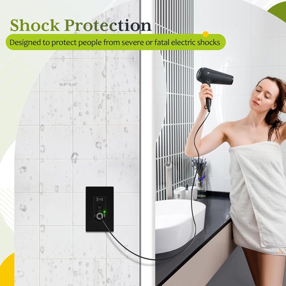 LYUSCI-15A GFCI Outlet, Tamper-Resistant GFI Receptacle with Self-Test, LED Indicator, ETL Listed, Anti-Interference (No-False-Trip) Protection, Screwless Wall Plate Included, Black, 1 Pack
