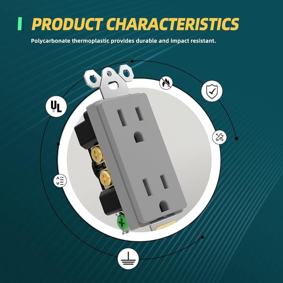 LYUSCI-15Amp Decorator Wall Receptacles, Standard Electrical Power Receptacle for Commercial and Residential, Non-Tamper Resistant, NEMA 5-15R, Self-Grounding, UL, Gray, 20 Pack