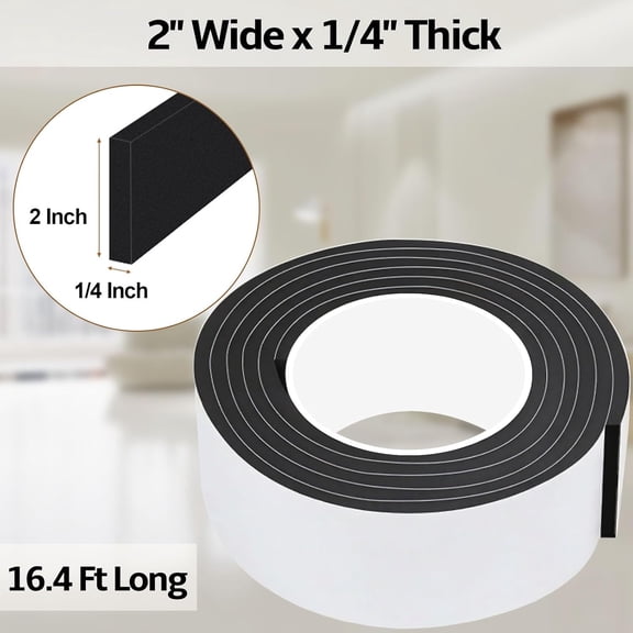 LYUSCI-16.4 Feet Foam Weather Stripping Tape,2 Inch W x 1/4 Inch T,High Density Insulation Tape,Self-Adhesive Seal Strip for Doors & Windows-Draft Blocker,Soundproofing,WaterproofBlack