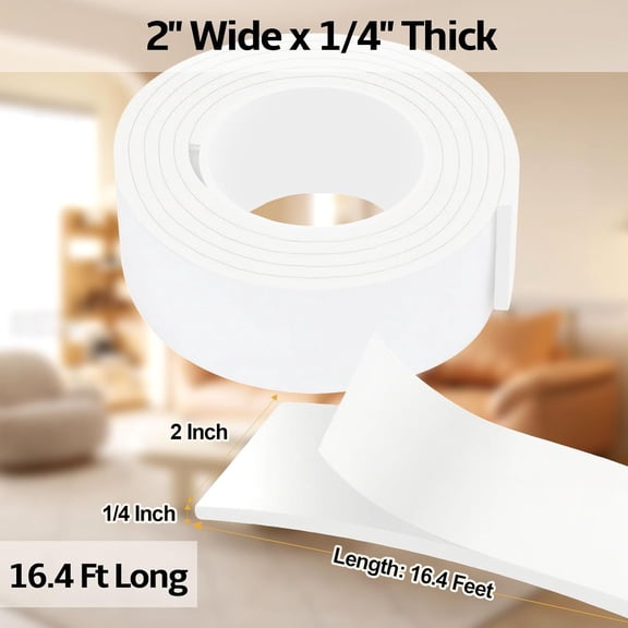 LYUSCI-16.4 Feet Foam Weather Stripping Tape,2 Inch W x 1/4 Inch T,High Density Insulation Tape,Self-Adhesive Seal Strip for Doors & Windows-Draft Blocker,Soundproofing,Waterproof,White