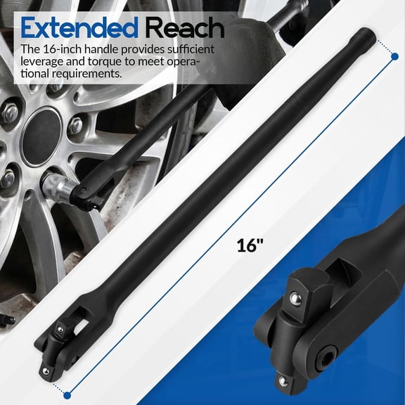 LYUSCI-16-Inch Dual Drive Breaker Bar, 3/8" and 1/2" Drive, 360 Rotatable Head with Spring-Loaded Detent Ball