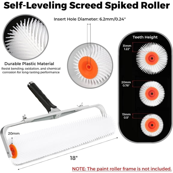 LYUSCI-18" Self Leveling Concrete Spiked Roller: 13/20/31mm Spiked Roller for Epoxy Floor, Screeding Compound Cement Concrete Paint, Bubble Remover (20mm)