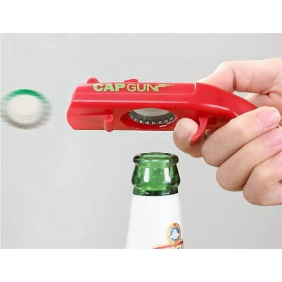 LYUSCI-2-Pack Beer Bottle Opener + Cap Gun Bottle Cap Launcher  Push Down Stainless Steel Bottle Popper with Magnetic CatcherGift Set for Men, Bartenders, Parties & Cap Collectors (Black/Red)