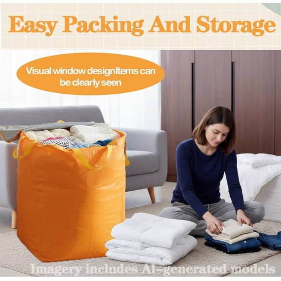 LYUSCI-2 Pack Extra Large Heavy Duty Moving Bags - Waterproof Storage Totes, Tear-Resistant Packing Bag for Moving, Storage, Seasonal Clothes, College Dorm, Traveling, 63 Gallon