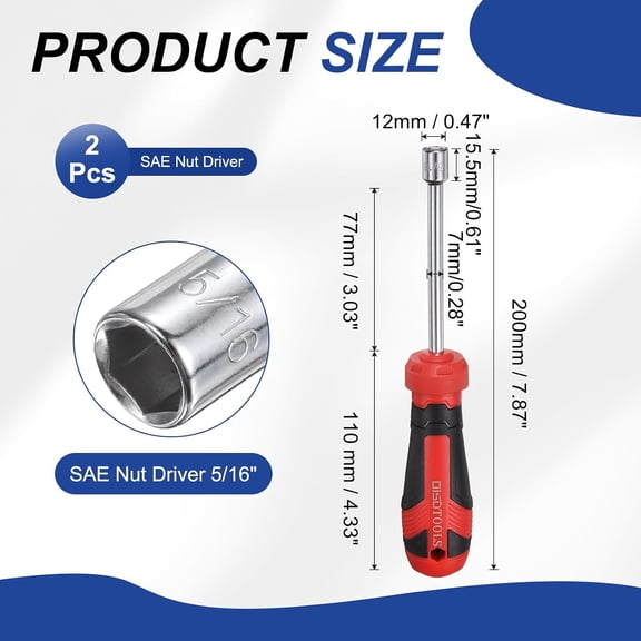 LYUSCI-2 Pcs SAE Nut Driver 5/16" CR-V Non-Magnetic Tip Hollow Shafts Hex Socket Screwdriver with Anti-Slip Handle for Automobile Repair Bit Driver