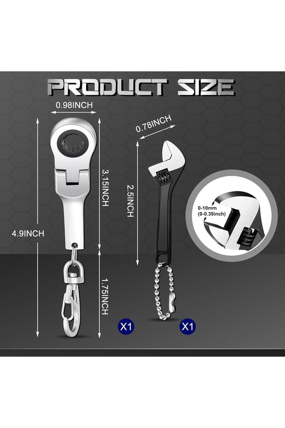 -2 Sets 10mm Ratchet Wrench Keychain Key Ring and Spanner Set Including 72 Tooth Steel 10mm Socket Wrench Keychain Adjustable High Hardness Mini Spanner for Repair