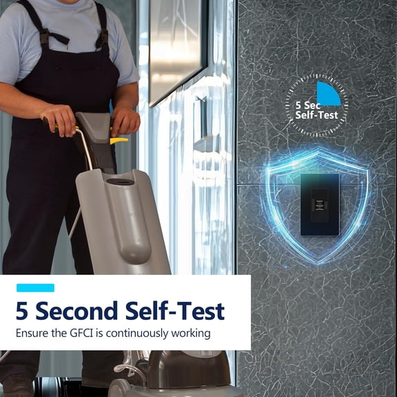 LYUSCI-20A Blank Face GFCI, Self-Test, LED Indicator, Anti-Interference (No-False-Trip) Protection, Outlet Protection, Screwless Wall Plate, ETL Listed, Thermoplastic, Matte Black, 1-Pack