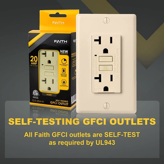 LYUSCI-20A GFCI Outlet, ETL Listed, Non-Tamper-Resistant GFI Duplex Receptacles with LED Indicator, Self-Test Ground Fault Circuit Interrupter with Wall Plate, Ivory